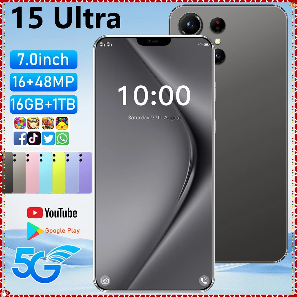 Brand New Smartphone For 15 Ultra 5G 7.0HD Snapdragon 888 Dual Sim Card 16G+1TB Cell Phone Android Mobile Phones Unlocked Global
