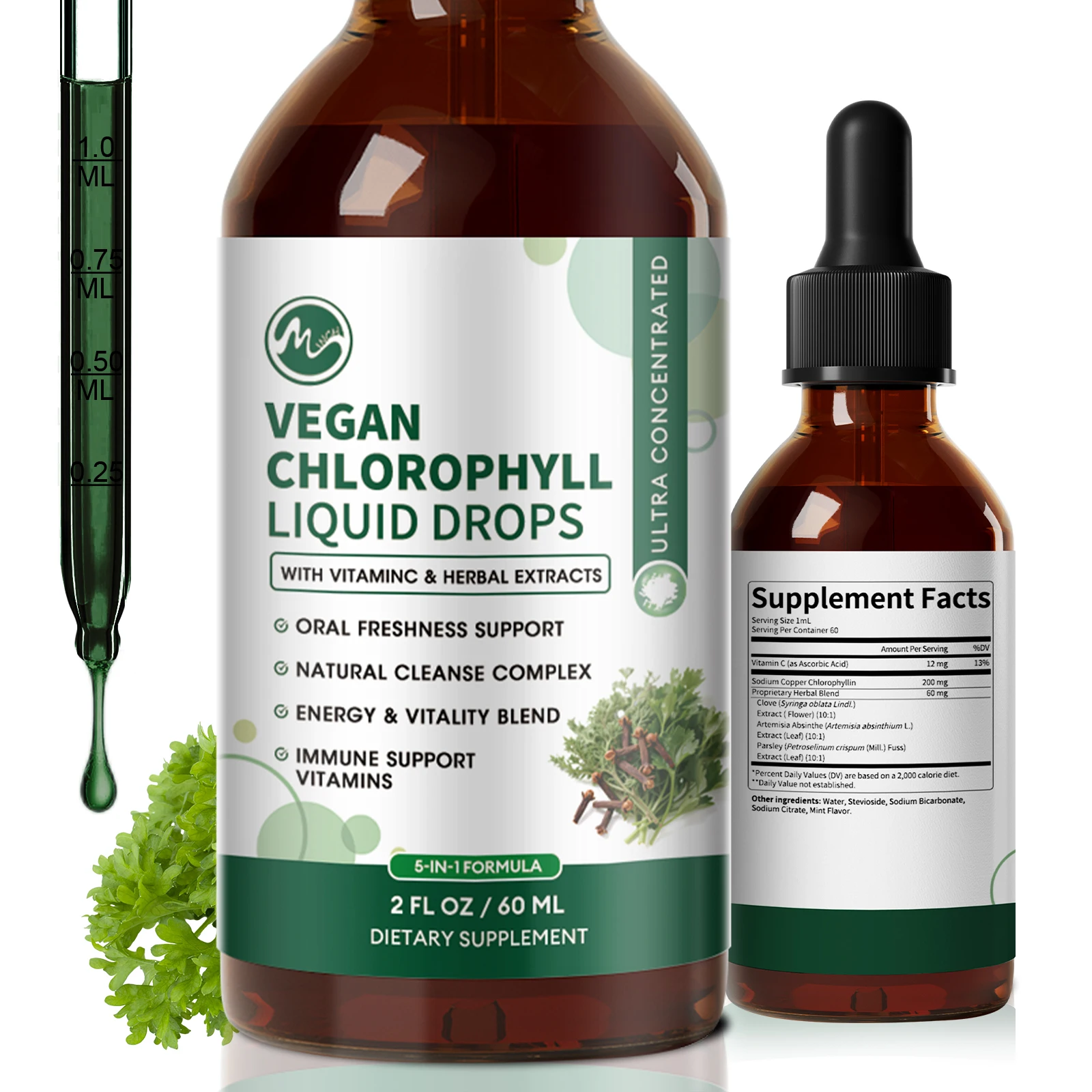 Minch Chlorophyll Liquid Drops 4X Concentrated,Supports Natural Cleansing & Immune Health,Internal Deodorant, Skin & Gut Health
