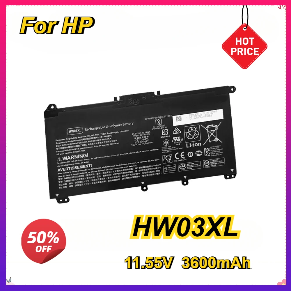 New Laptop Battery HW03XL for HP 15-EG0067ST HSTNN-IB90 LB8U L97300-005 11.55V 3600mAh 3 Cells Hp Laptop Battery