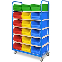 BRB Etagenwagen mit 6 Ebenen, BxTxH 1050x500x1690 mm, bestückt mit 18 Sichtboxen LB 2", 2 Lenkrollen mit Feststellbremse u. 2 Bockrollen Image