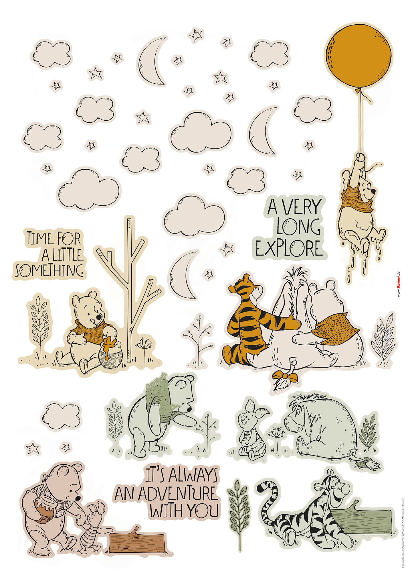 Wandtattoo KOMAR "Winnie the Pooh Woodland - Größe 50 x 70 cm", bunt, B:50cm H:70cm, Folie, Wandtattoos, selbstklebend, Wandsticker, Kinderzimmer