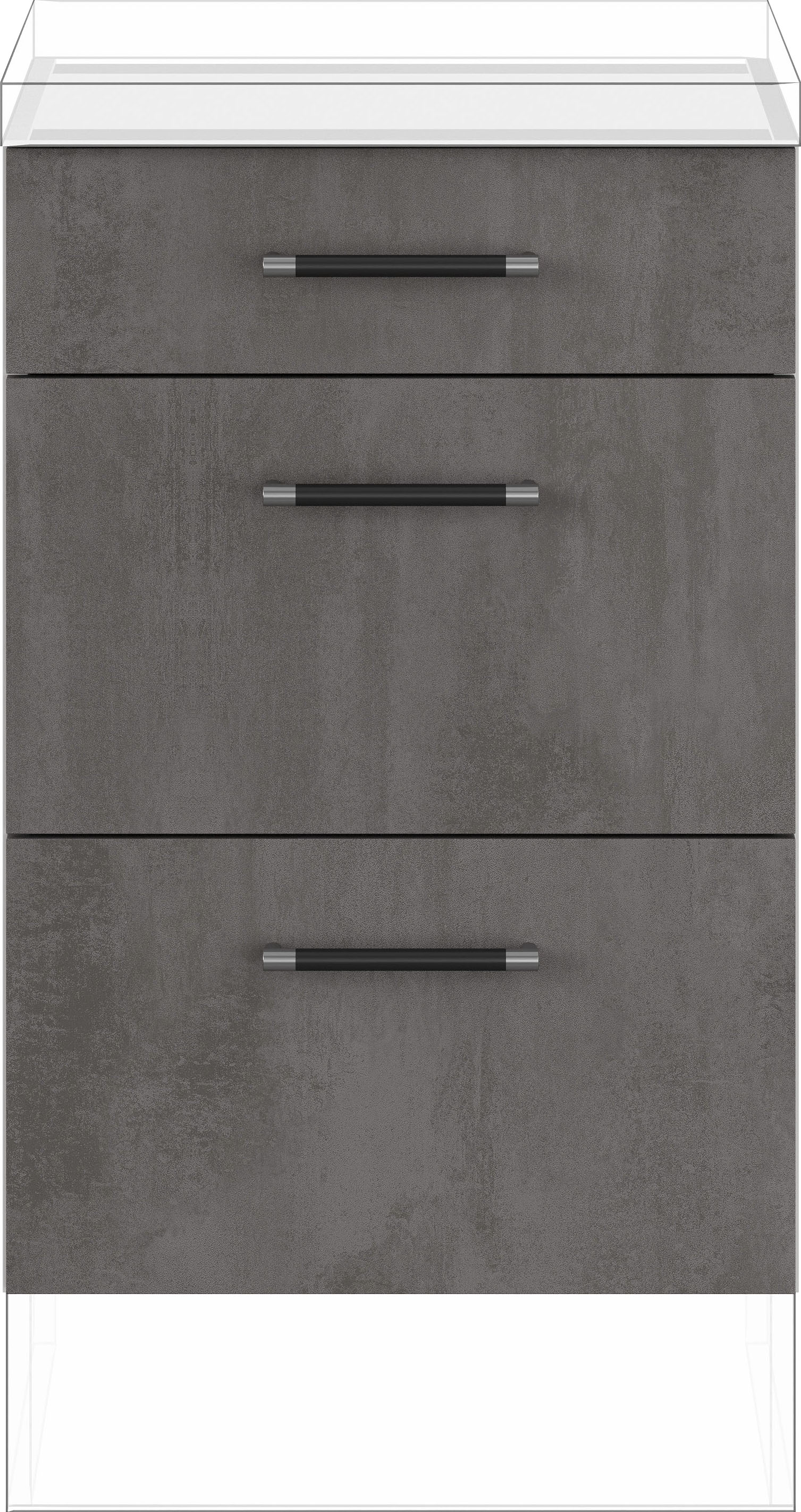 Auszugsunterschrank IMPULS KÜCHEN ""Prag und Valencia", Breite/Höhe: 50/72,3 cm", grau (beton, optik schiefer dunkelgrau), B:50cm H:72,3cm T:57,6cm, Dekorfolie, Holzwerkstoff, Schränke, Küchenunterschrank, vormontiert, mit Soft-Close