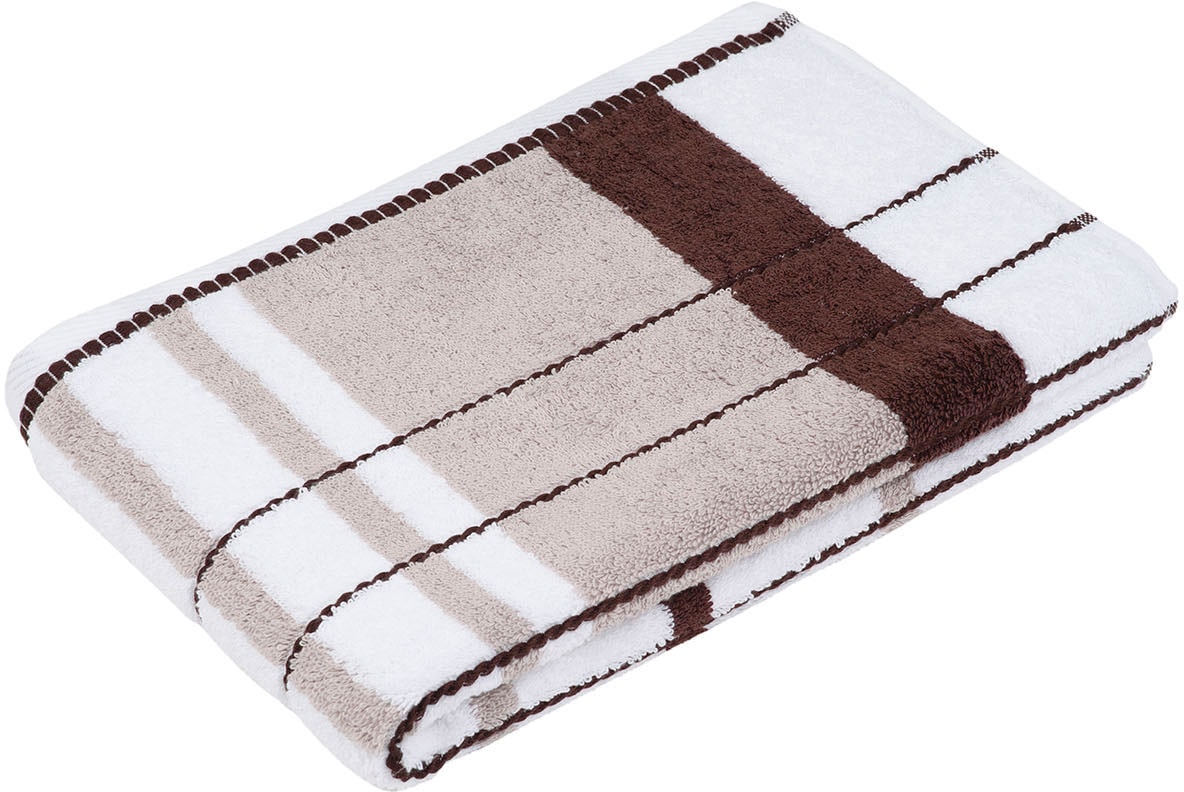 Duschtuch GÖZZE "Berlin Streifen", grau (taupe, schokolade), B:70cm L:140cm, Frottier, Obermaterial: 100% Baumwolle, Handtücher