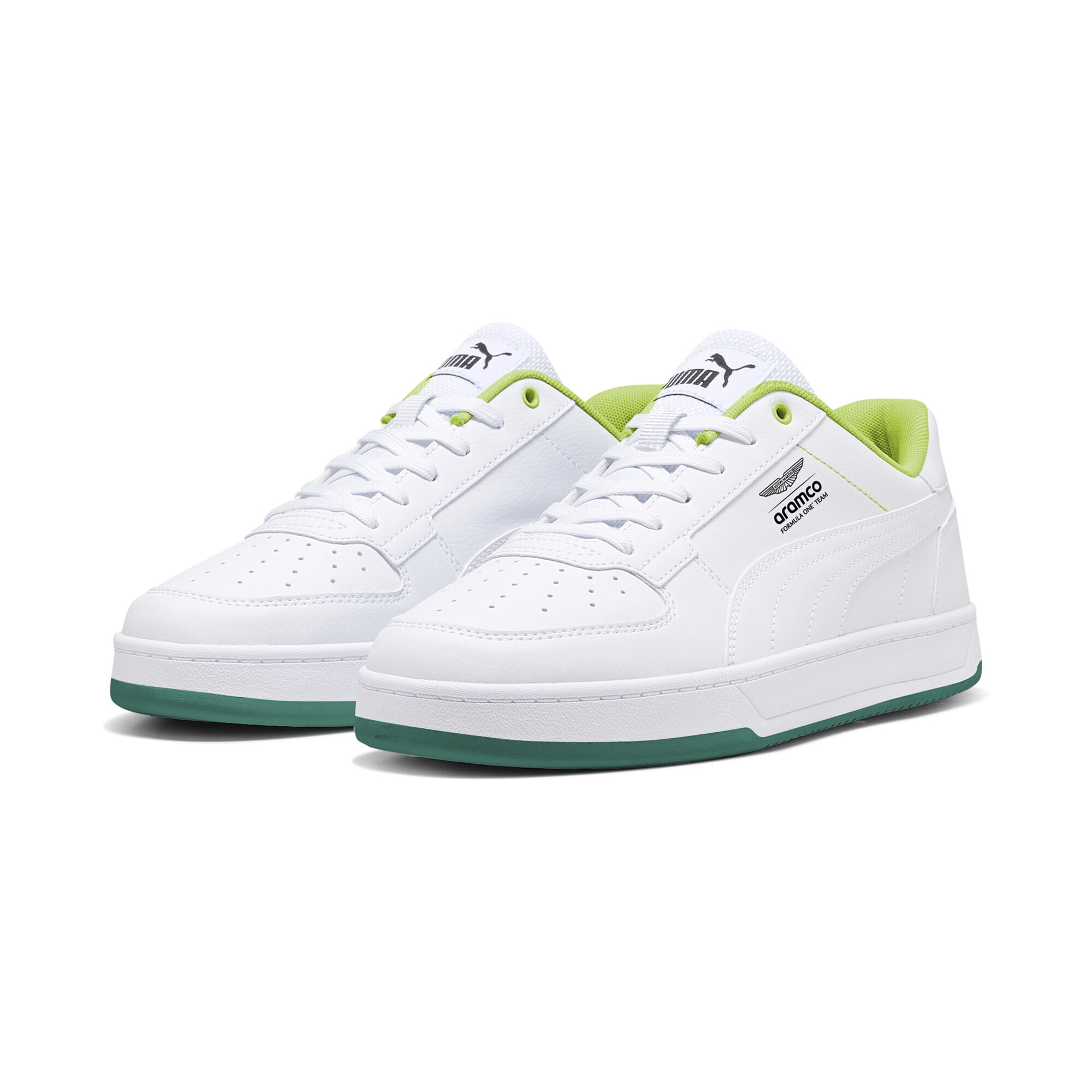 Sneaker PUMA "PUMA x ASTON MARTIN ARAMCO F1 TEAM Caven 2.0 Sneakers", Damen, Gr. 42.5, weiß lime shimmer grün, Obermaterial: Textil, Synthetik; Futter: Textil; Laufsohle: Gummi, Schuhe Sneaker