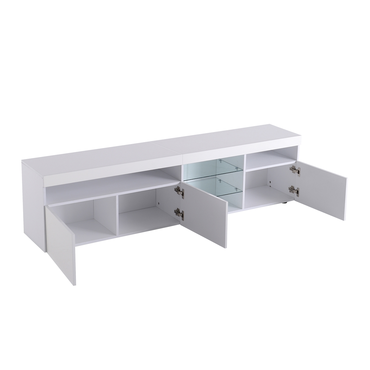 OKWISH TV-Schrank Hochglanz Weiß 180x35x48 cm mit Glaslaminat LED-Beleuchtung 4 Modi Stauraum MDF moderner Wohnzimmerschrank Weiß Image
