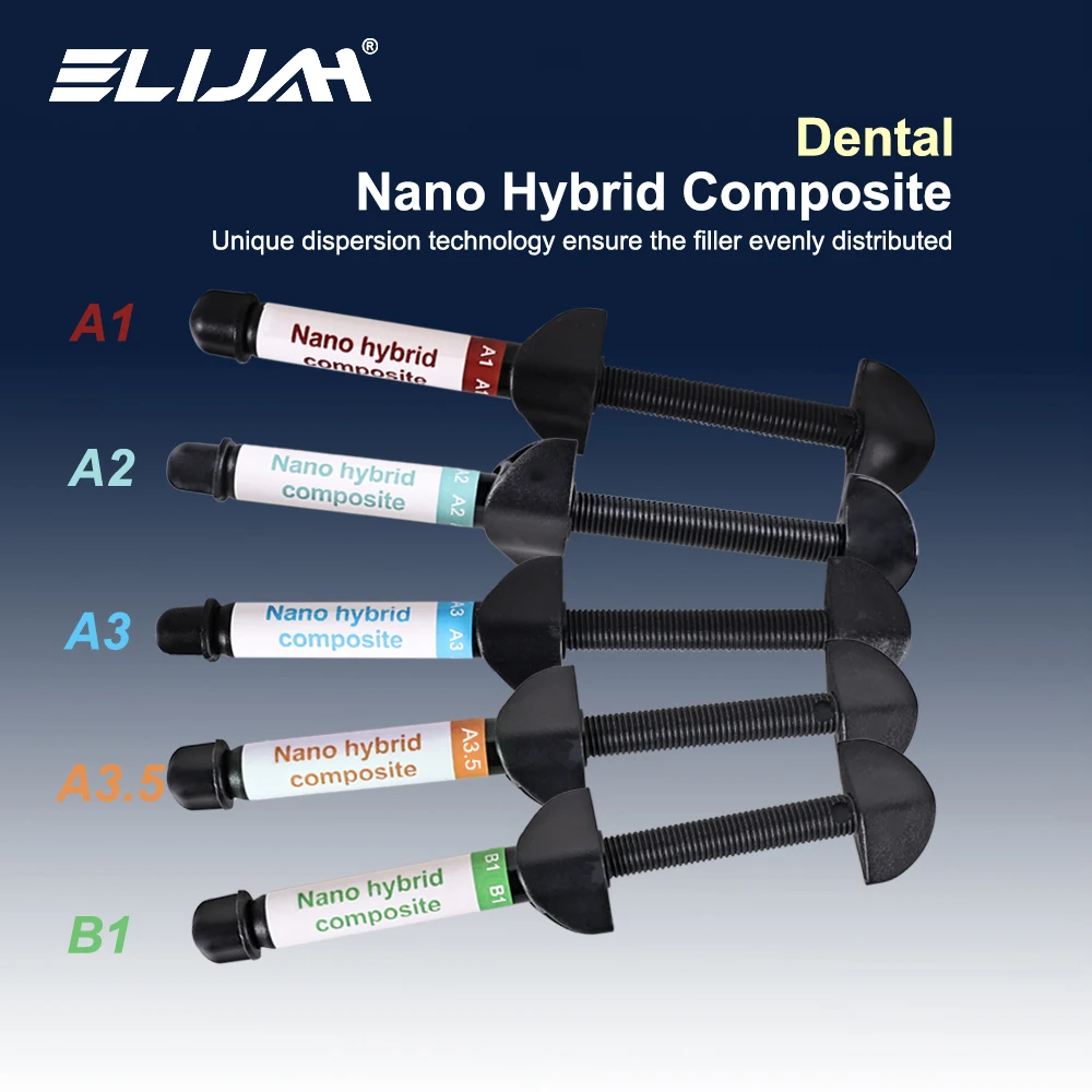 ELIJAH – Kit de résine Composite Nano hybride dentaire A1/A2/A3/A3.5/B1, matériau en émail pour dentisterie, matériaux de remplissage en résine esthétique