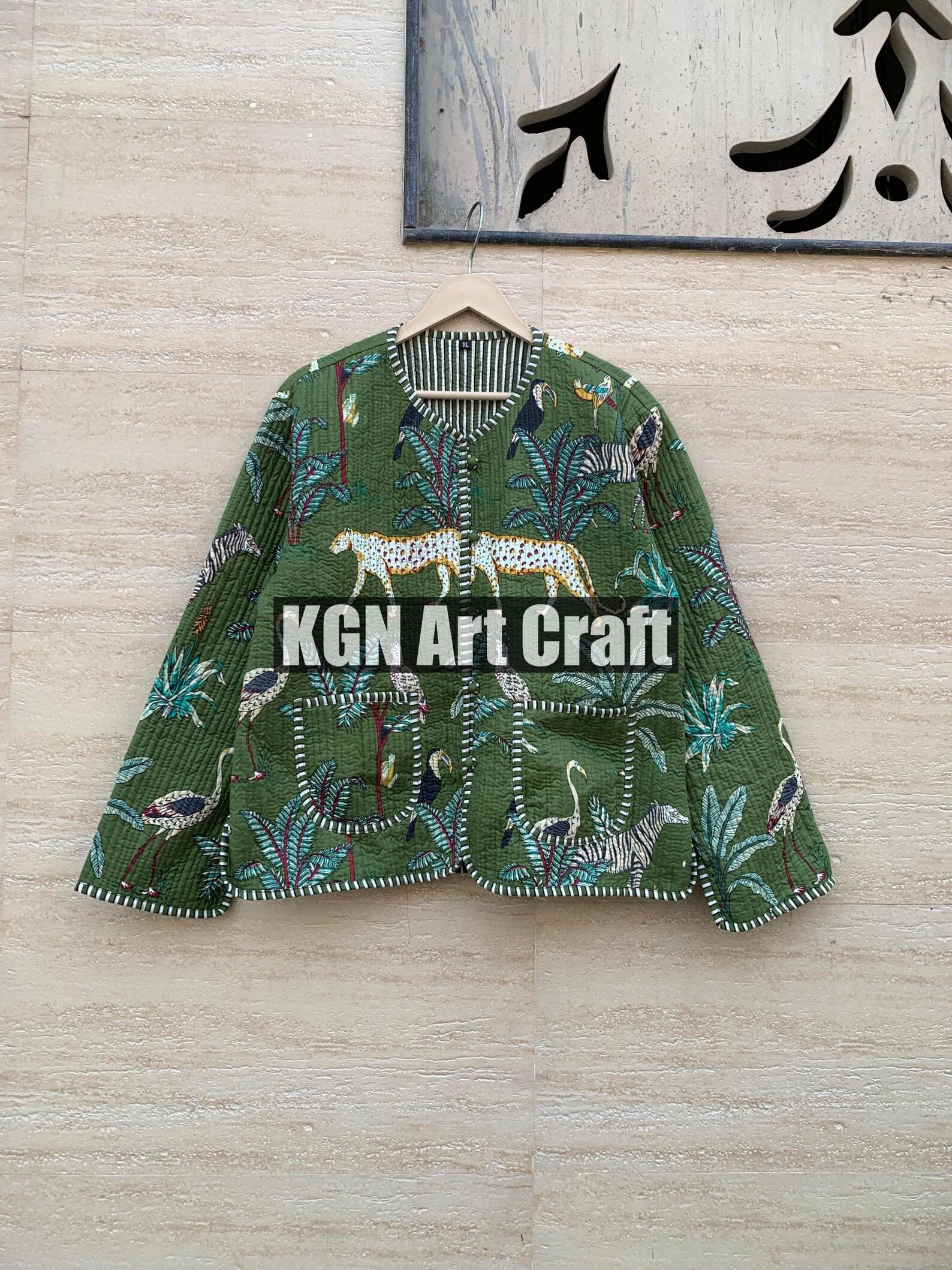 Giacca da giungla trapuntata in cotone da donna, con apertura frontale, kimono, profili a righe, giacca da festa, giacca trapuntata, giacca in cotone