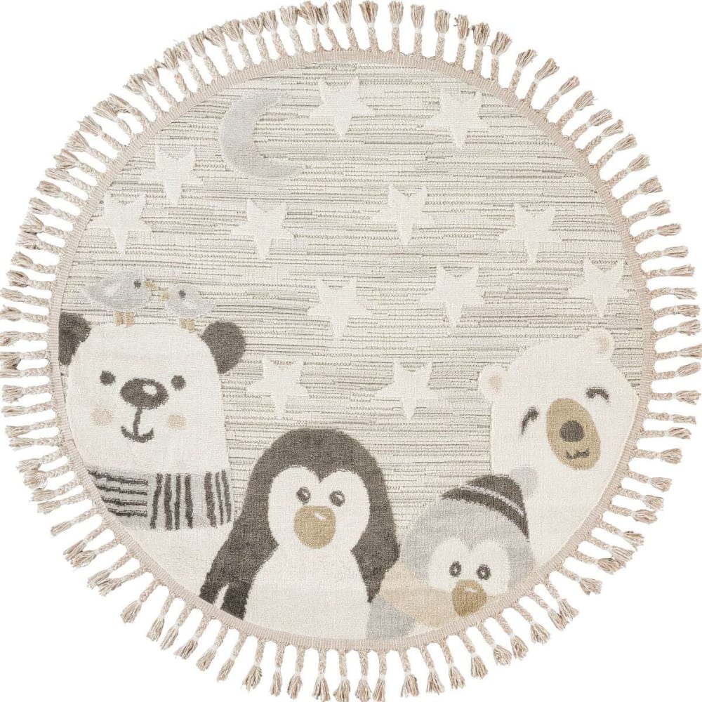 Tapis enfant rond doux motif animaux polaires blanc 130x130