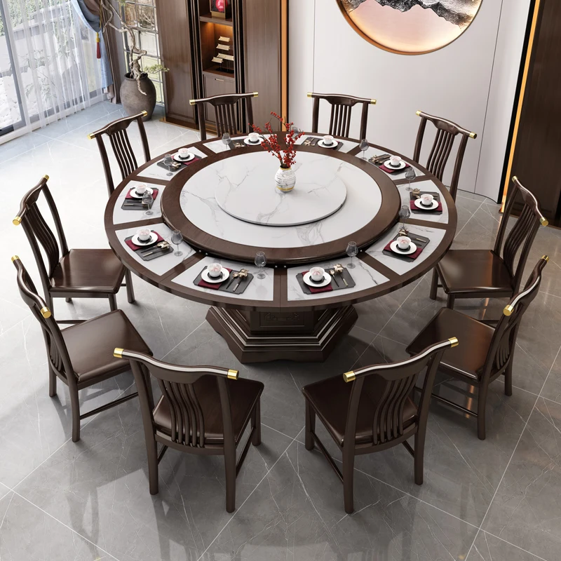 Drehbare und ausziehbare runde Massivholz-Esszimmerstühle mit Drehteller und Stühlen können in multifunktionalen runden Tischen umgewandelt werden