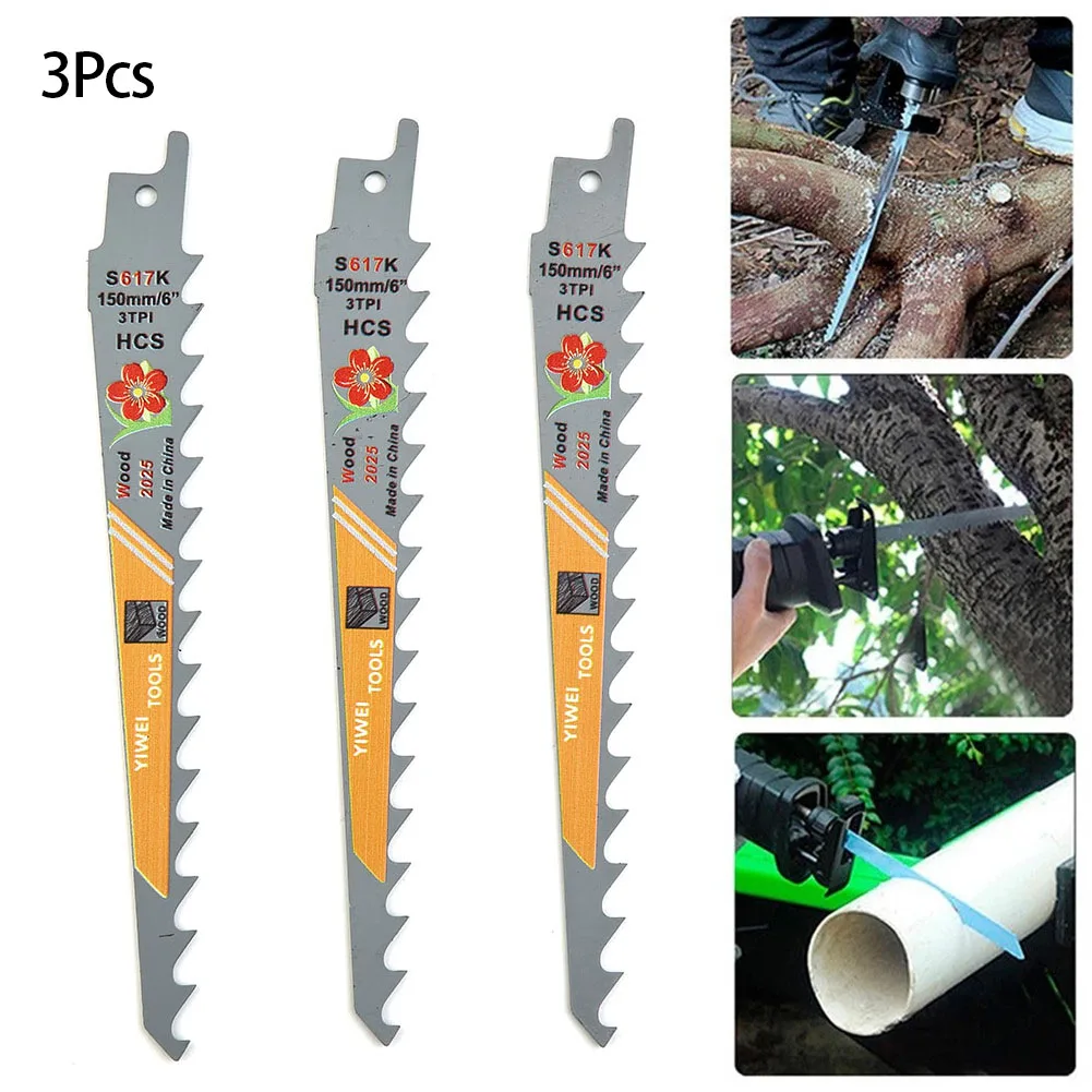 3 PCS 150mm 6 Zoll 3 TPI HCS Säbelsägeblatt zum Schneiden von Holz Multi für Holz PVC Rohr Schneiden Sägeblätter Werkzeuge Image