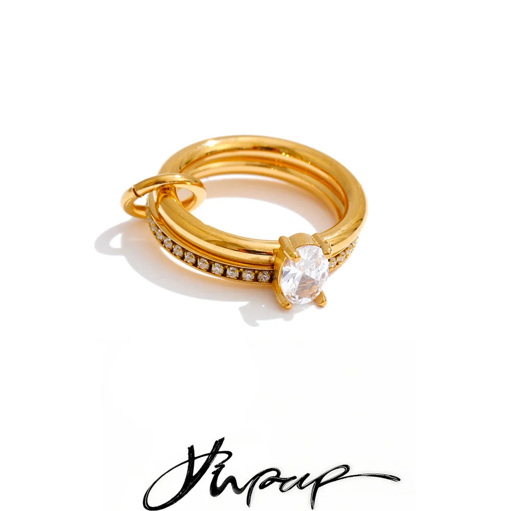 Yhpup Größe 678 Hochwertiger gestapelter Ring mit glitzerndem Zirkonia aus Edelstahl 2025, beliebter Charm-Schmuck, 18 Karat Gold, PVD-Beschichtung