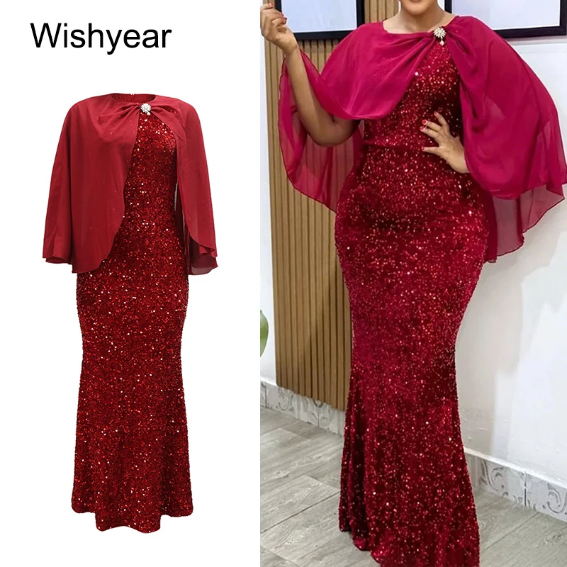Neue Pailletten Rot Lange Meerjungfrau Kleid Frauen Mantel Hülse Schlank Hochzeit Gast Prom Weihnachten Nacht Club Party Luxus Elegante Kleider