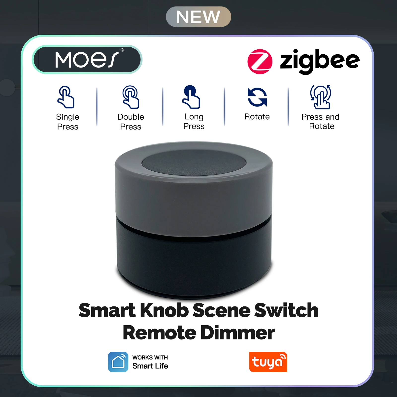 MOES Tuya ZigBee Smart Knob Switch Drahtloser Szenenschalter Button Controller Batteriebetriebene Automatisierungsszenario Smart Life App Image