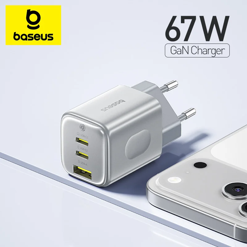 Baseus 67 W Schnellladegerät für iPhone 17 16 15 Xiaomi Samsung PD Ladung USB-Ladegerät Telefon-Ladegerät Tragbares Reise-GaN-Ladegerät Image