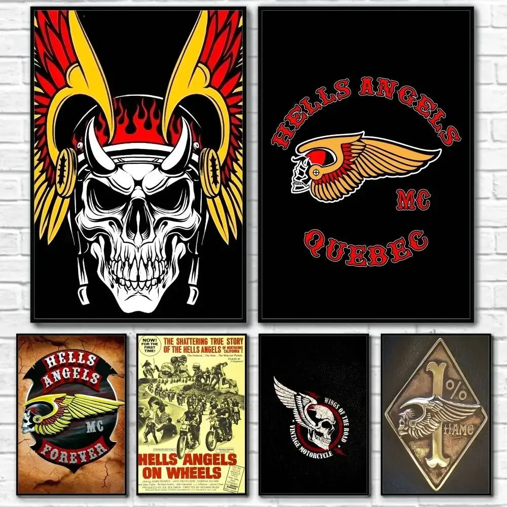 H-Hells A-Angels Moto Poster, wasserfester Papierdruck, Raumdekoration, Aufkleber, Kunst, Wanddekoration, Schlafzimmer, Wohnzimmer Image