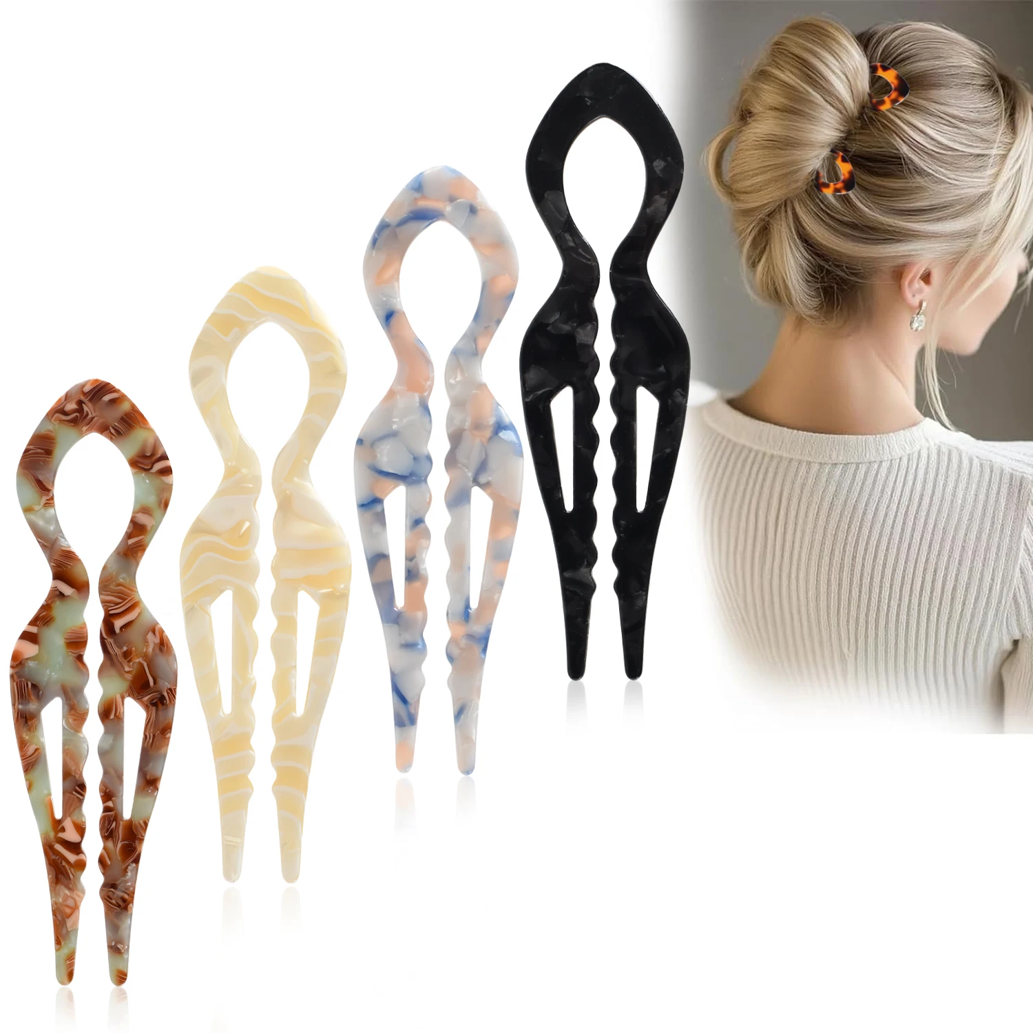 1 PC Acryl-Haarnadel in U-Form mit Fischschwanz – French Twist Haarnadel – Lazy Bun Haarnadel – Geeignet für alle Haartypen Image