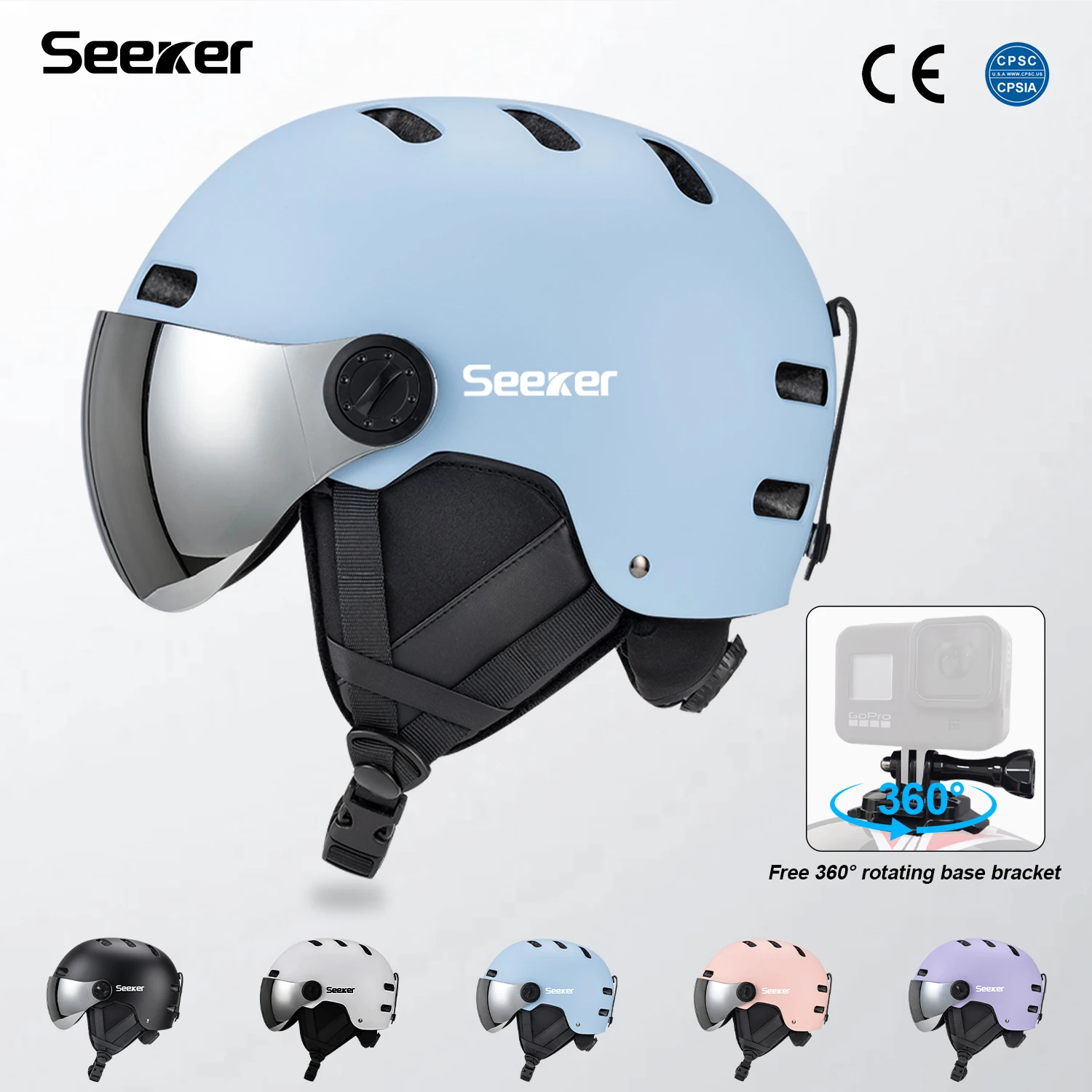 SEEKER verbesserter Skihelm für Männer und Frauen, superleicht, Snowboard, Skateboard, Motorrad, Schneemobil, Sonnenschutzbrille, Skihelm Image
