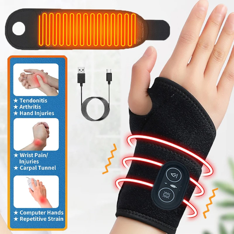 Elektrisches Heiz-Handgelenkmassagegerät, 3-stufige Einstellung, beheizter Handgelenkschutz, Schutzgürtel, USB-beheizter Wickel-Handmassagegerät, Heimbüro Image