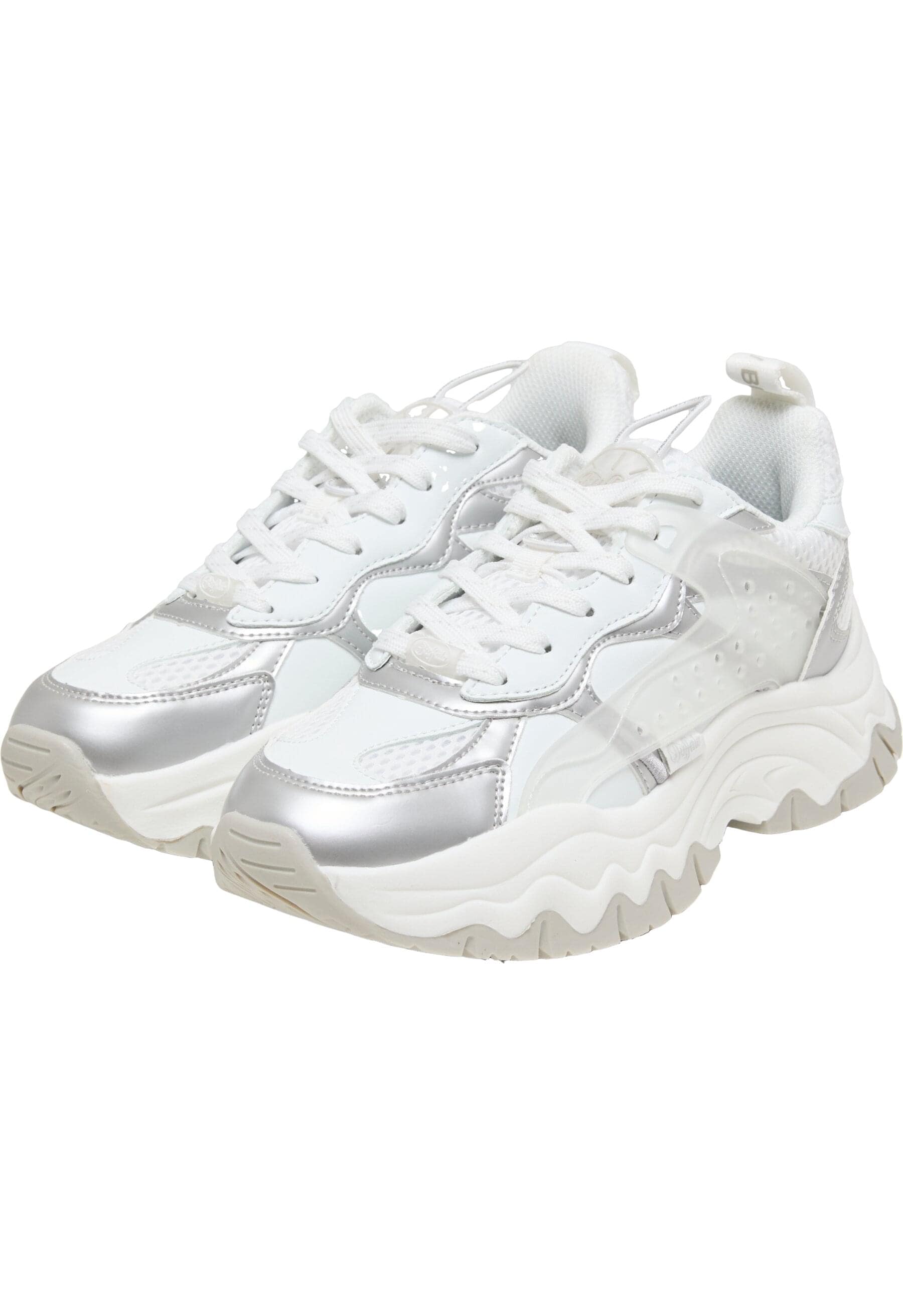 Trainingsschuh BUFFALO "Buffalo PATH LO - VEGAN NAPPA/MESH", Damen, Gr. 38, weiß, silber, unifarben, Schuhe