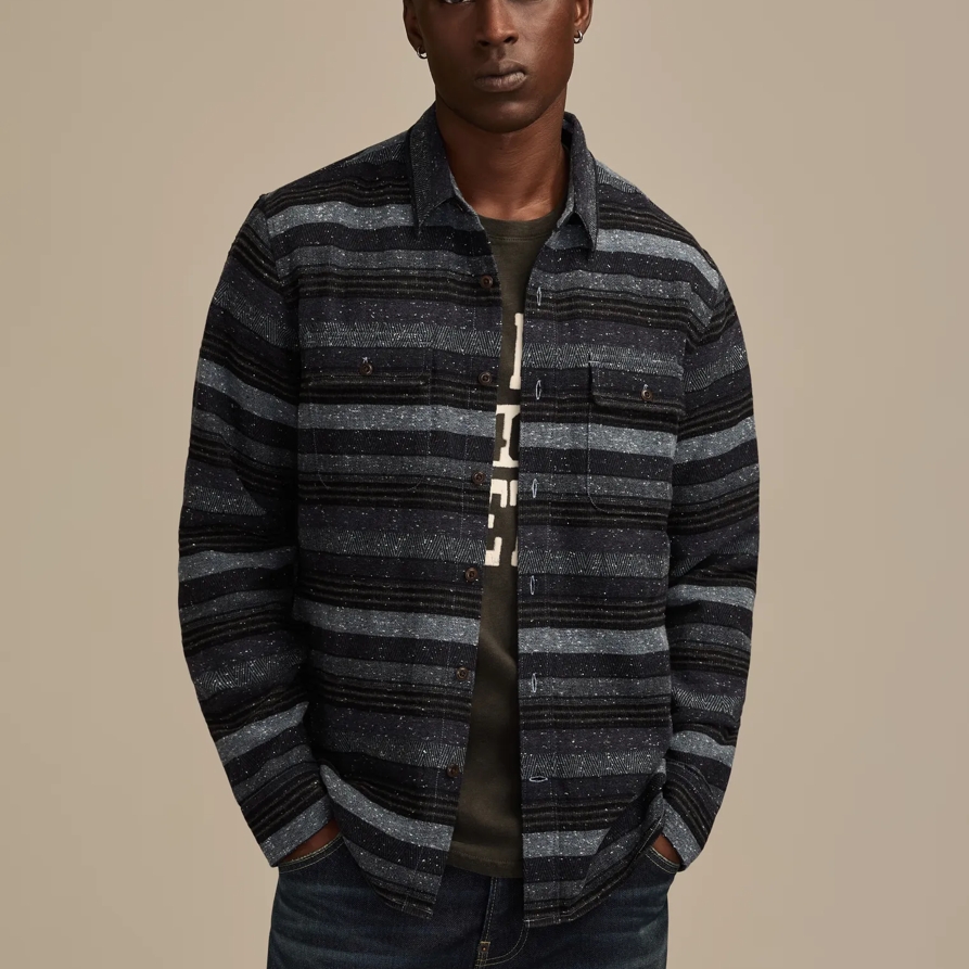 Lucky Brand Snow Heather Flannel Shirt - Men's Clothing Outerwear Shirt Jackets in Blue Multi, Size XL