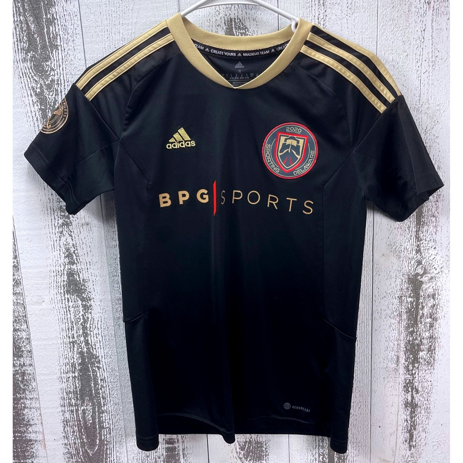 Adidas Shirts | Adidas Sporting Delaware Soccer Jersey Women's Small Black Gold Aeroready | Color: Black/Gold | Size: S