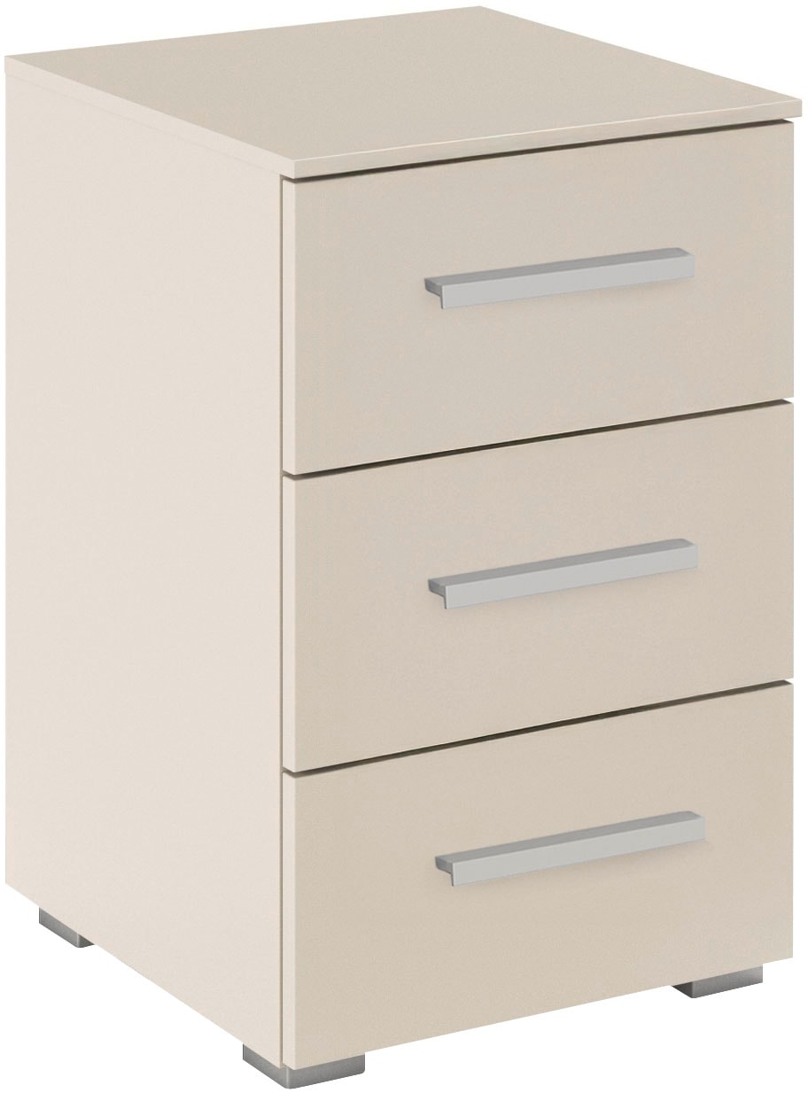 Nachtkommode RAUCH "Nachttisch Nachtkonsole Nachtschrank KOLUNA mit Dekorfront", beige (beige (champagner)), B:40cm H:61cm T:42cm, Holzwerkstoff, Sideboards, mit 3 geräumigen Schubladen für viel Stauraum MADE IN GERMANY