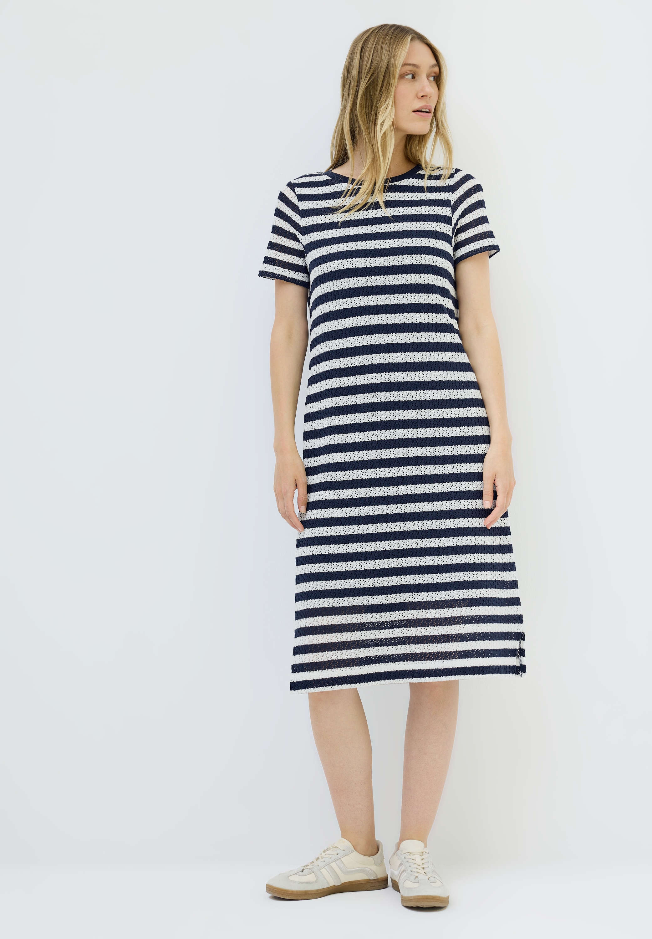 Sommerkleid CECIL, Damen, Gr. S (38), US-Größen, blau (urban navy blau), Web, Obermaterial: 60% Baumwolle, 40% Polyester; Unterkleid: 65% Polyester, 35% Viskose, gestreift, normal knielang, Rundhals, Bündchen, Kleider Sommerkleid, knielang