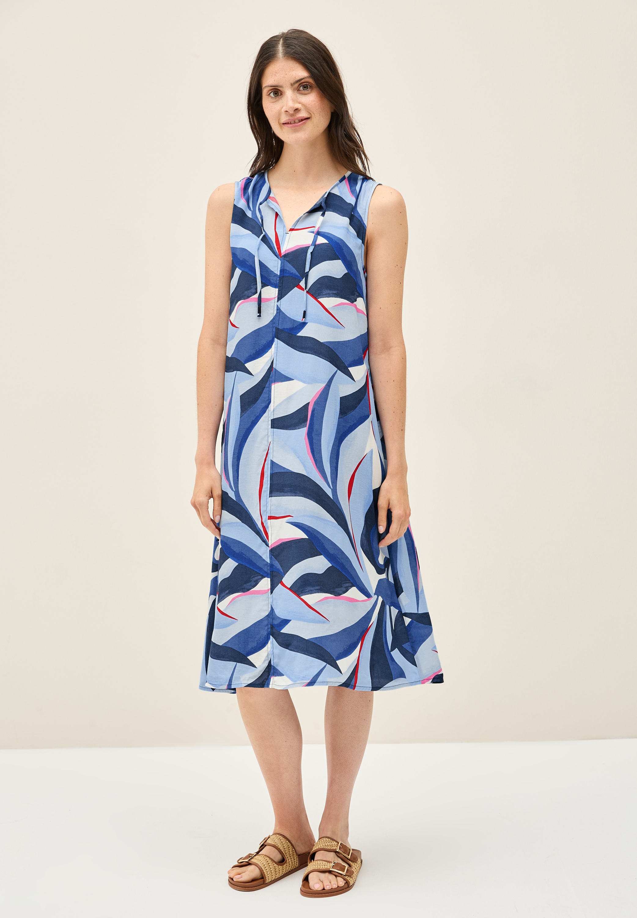 Midikleid CECIL, Damen, Gr. S (38), US-Größen, blau (urban navy blau), Stoff, 100% Viskose, bedruckt, comfort fit wadenlang, Rundhals, abgesteppt, Kleider Midikleid, aus Viskose