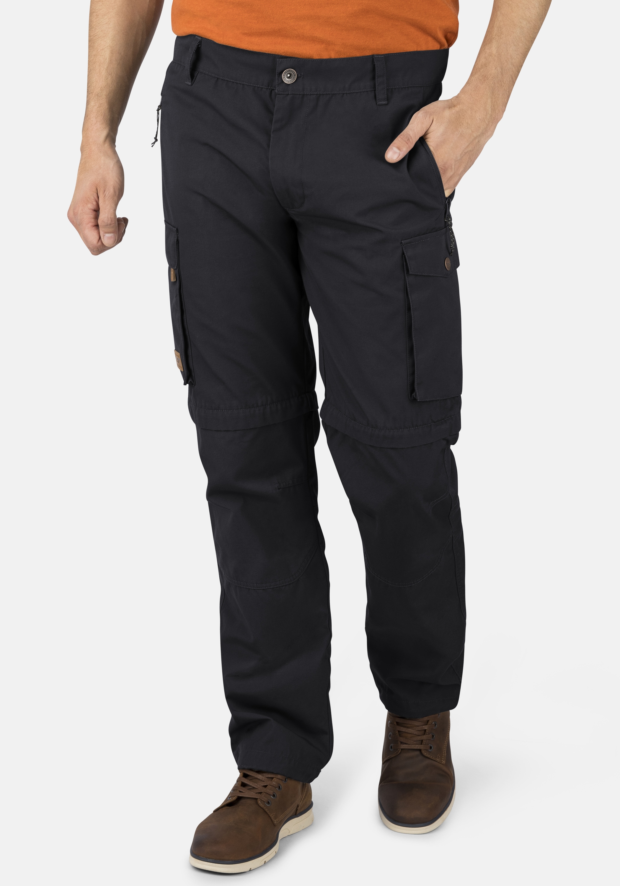 Cargohose HERO BY JOHN MEDOOX "Canvas Cargohose", Herren, Gr. 34, Länge 32, grau (schwarz asphalt), Twill, 65% Polyester, 35% Baumwolle, gerade lang, Hosen Cargohose, Cargo Hose Outdoorhose Casual Twill für Herren
