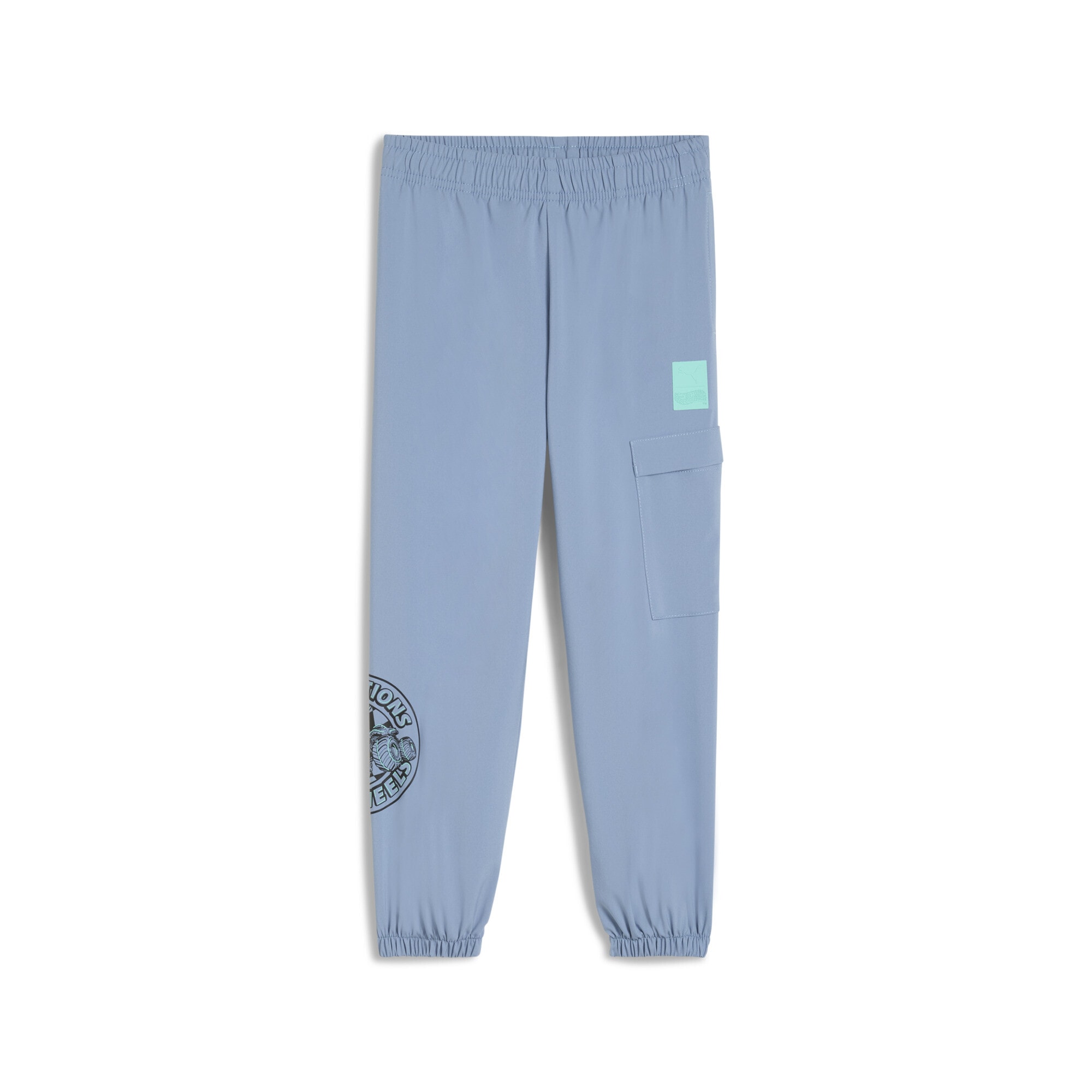 Sporthose PUMA "PUMA x HOT WHEELS™ MONSTER TRUCKS Cargohose Jungen", Mädchen, Gr. 116, Normalgrößen, blau (cool blau), 100% Polyester, bedruckt, relaxed fit, Hosen Sporthose