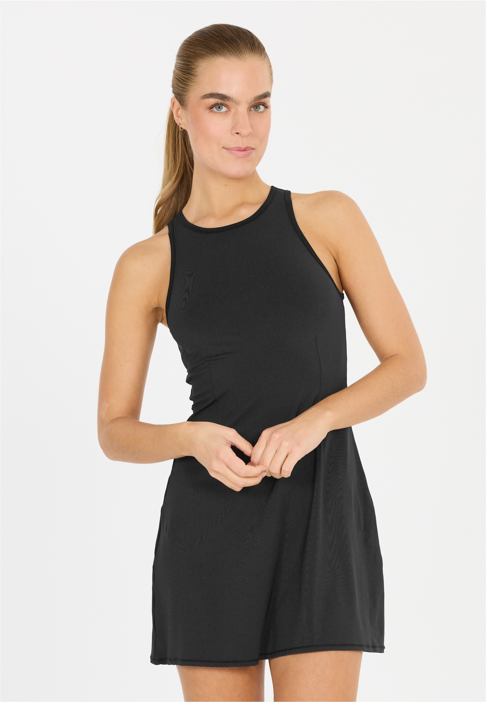 Sommerkleid ATHLECIA "Yamato", Damen, Gr. 36, EURO-Größen, schwarz, 85% Polyamid, 15% Elasthan, unifarben, lang, Rundhals, Kleider Sommerkleid, im sportlichen und femininen Look