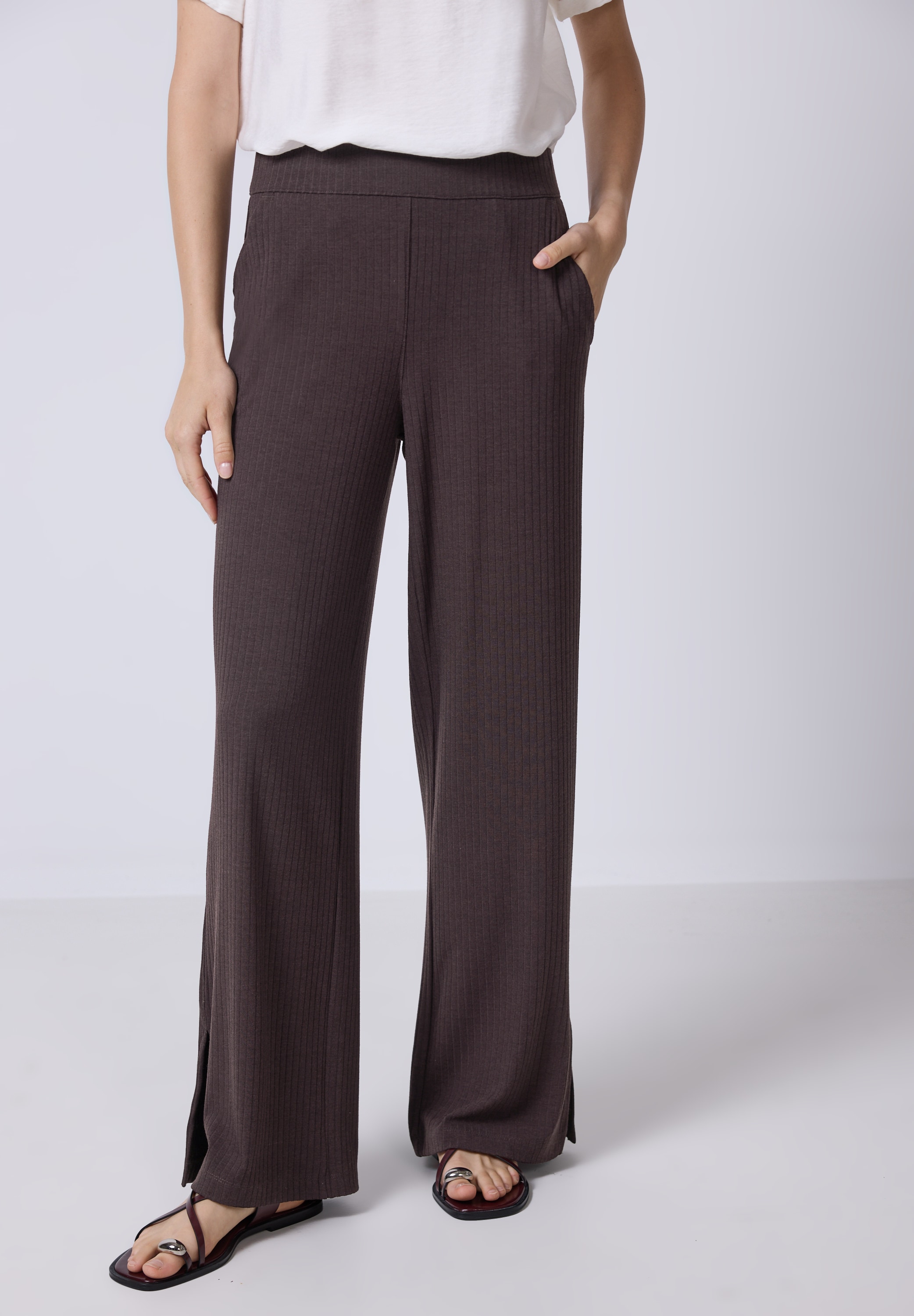 Culotte STREET ONE STUDIO, Damen, Gr. 38, Länge 30, rot (fudge rot), Stoff, 65% Polyester, 30% Viskose, 5% Elasthan, unifarben, loose fit lang, Hosen Culotte, High Waist