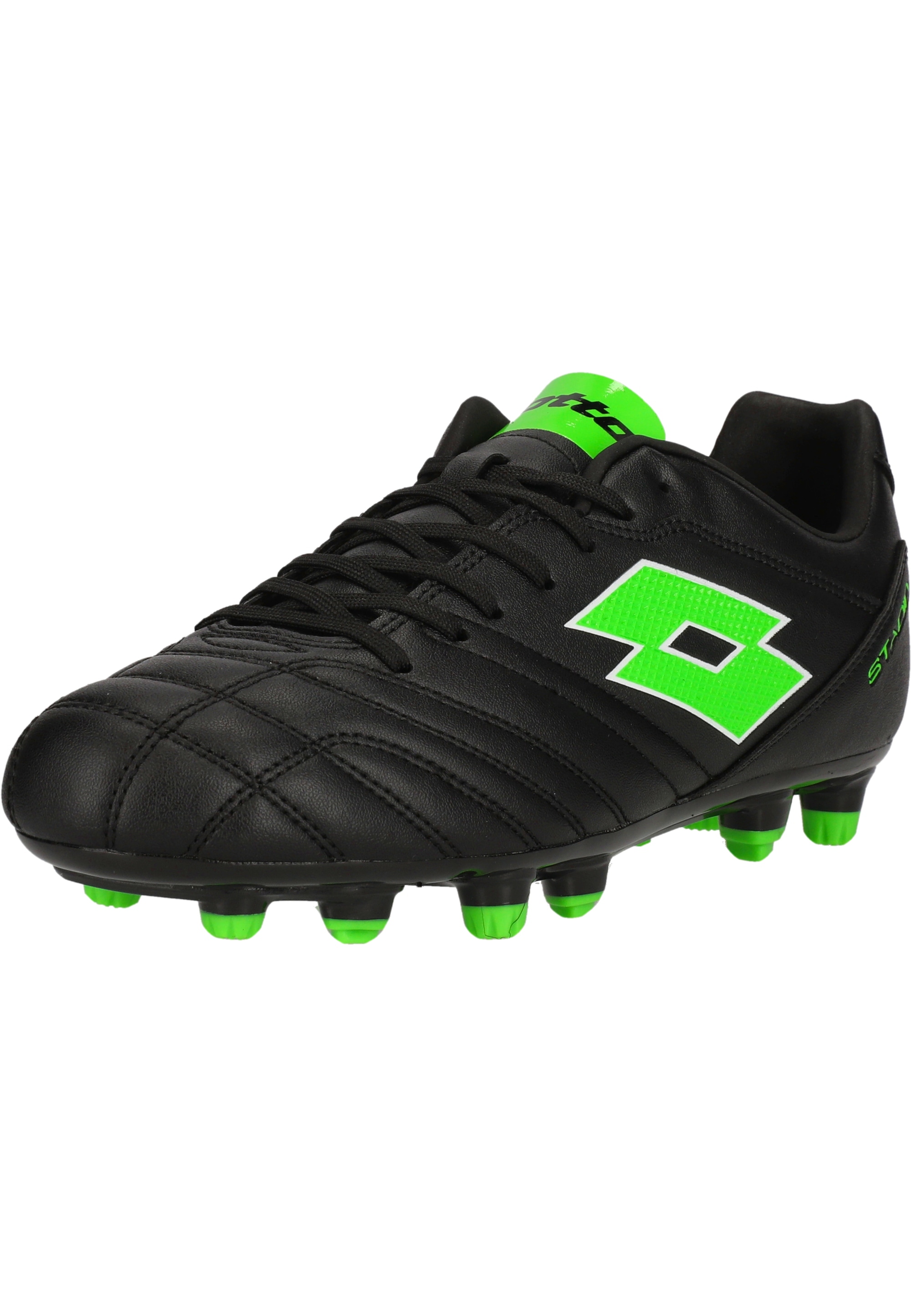 Fußballschuh LOTTO "Stadio 705", Herren, Gr. 44, schwarz (schwarz, grün), Polyurethane, Schuhe Fußballschuh, für festen Untergrund und Naturrasen