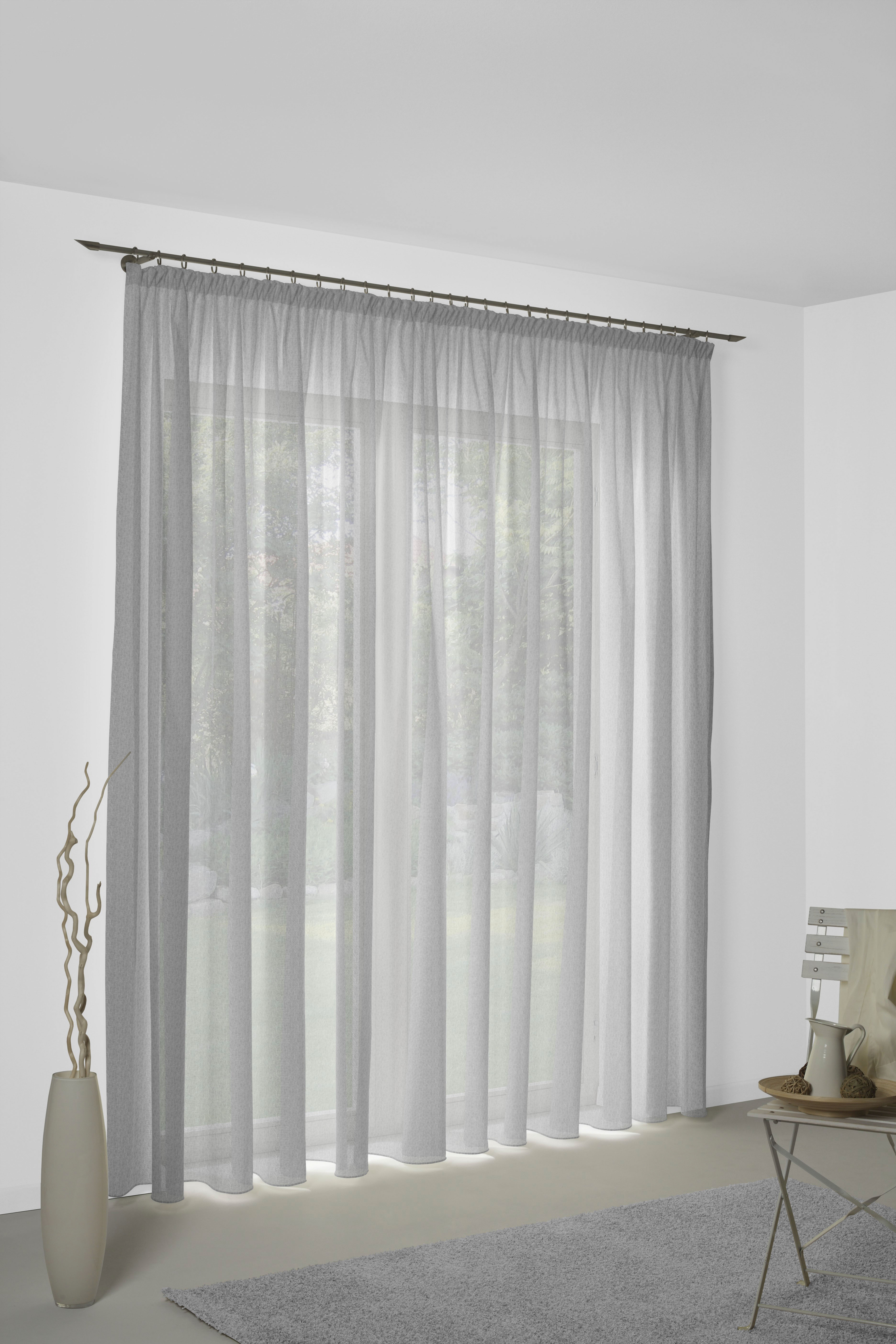 Vorhang WIRTH "Sunday", grau (hellgrau), B:142cm H:205cm, Jacquard, Baumwolle, Polyester, Gardinen, nach Maß Image