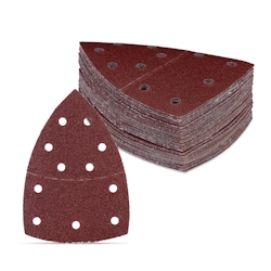 Relaxdays Schleifpapier für Multischleifer, 105 x 152 mm, 50 Schleifdreiecke Klett, Korn 40/80/120/180, 11 Loch, braun Image