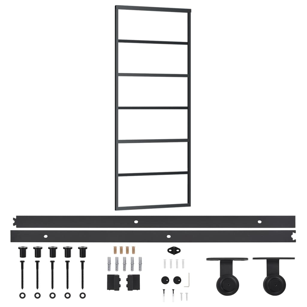 vidaXL Schiebetür mit Beschlag ESG-Glas & Aluminium 76x205 cm Image