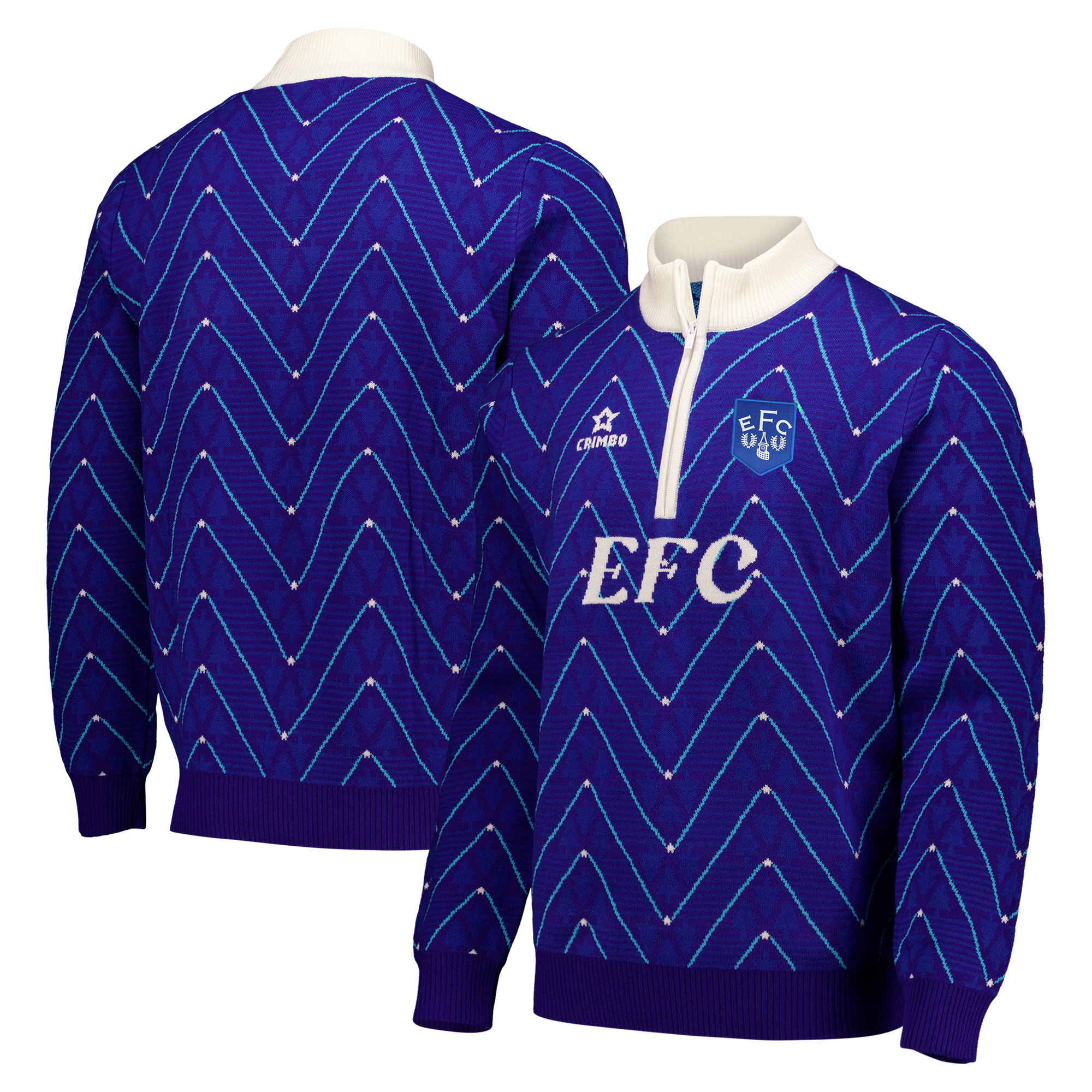 Everton Retro 1/4 Zip Weihnachtspullover – Royalblau – Erwachsene Image