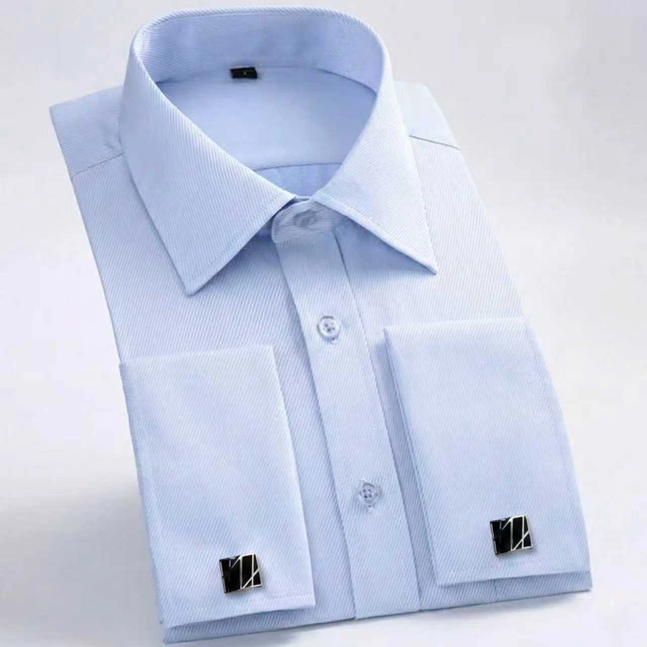 Camicia da uomo con polsino francese da uomo formale di qualità delicata camicia da uomo a maniche lunghe in stile a righe solide il gemello Include taglie forti