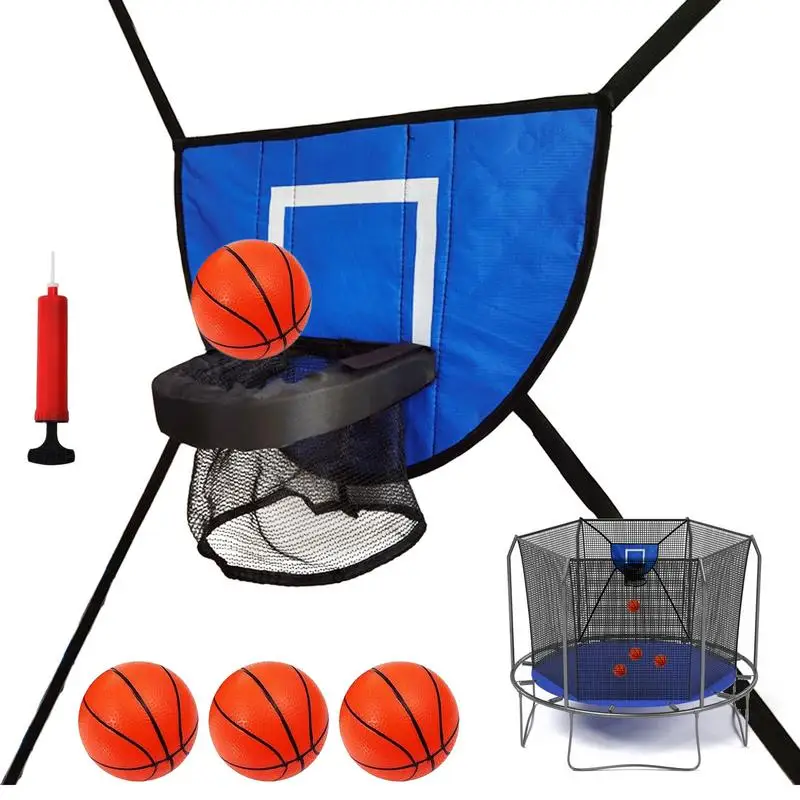 Basketballkorb für Trampolin, Outdoor-Kinder, weicher Basketballkorb-Aufsatz mit 4 Bällen und Pumpe, Trampolin-Teile für Kinder Image