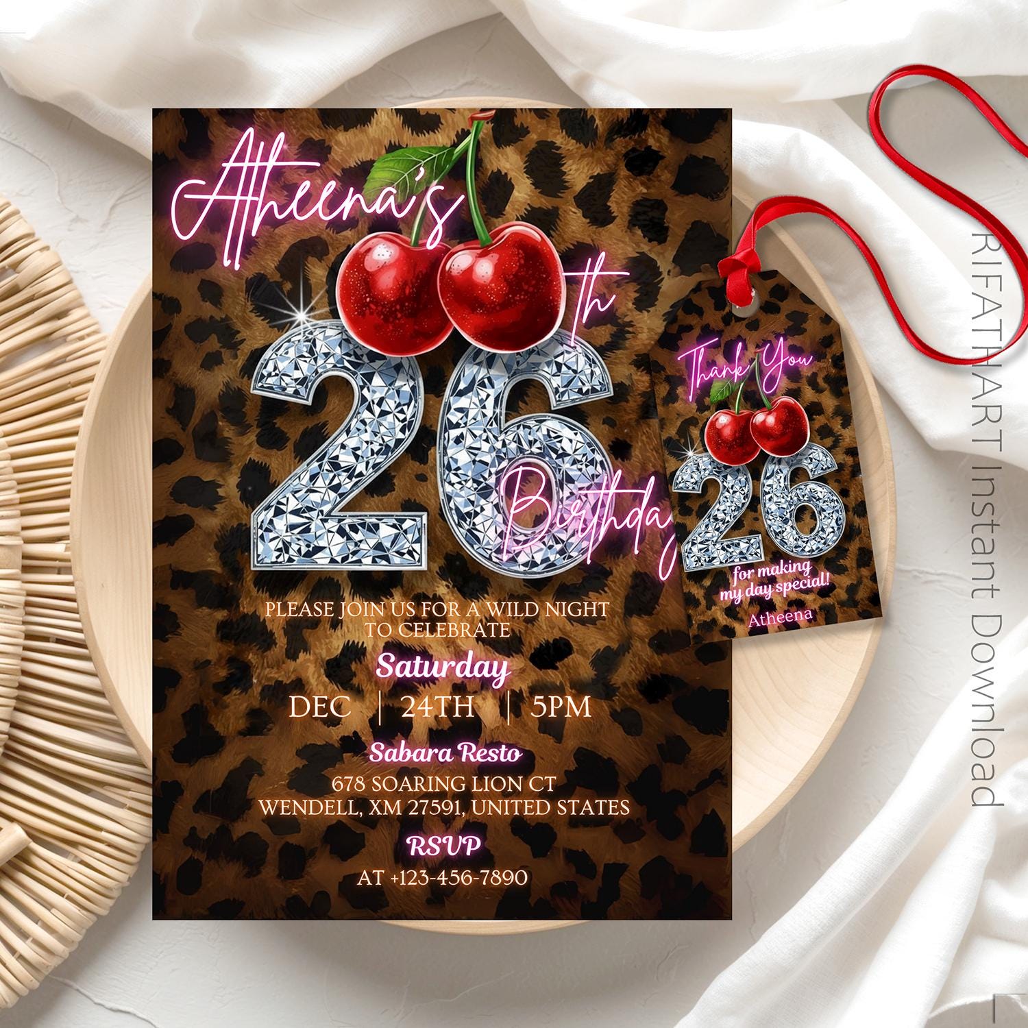 Invito per il 26o compleanno con stampa ghepardo e atmosfera, invito con stampa leopardata, stampa ghepardo, stampa leopardata, invito per il complean