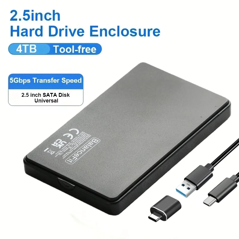 2,5-Zoll-Festplattengehäuse USB 3.0/Typ C auf SATA III Externes Festplattengehäuse für 2,5-Zoll-SATA-SSD-HDD-Unterstützung UASP Image