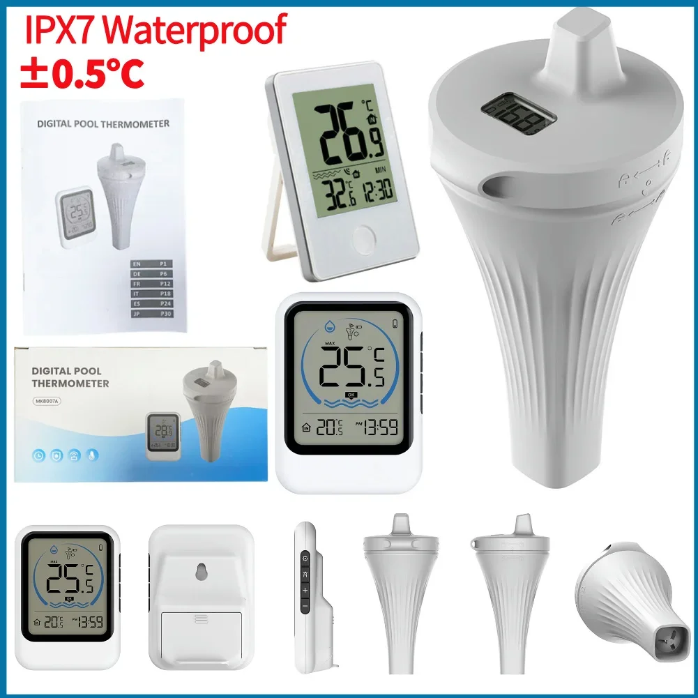 Schwimmendes Pool-Thermometer, IPX7, wasserdicht, kabellos, Pool-Temperaturmonitor, leicht ablesbar, für Eisbadewanne, Fischglas, Teich, Whirlpool Image