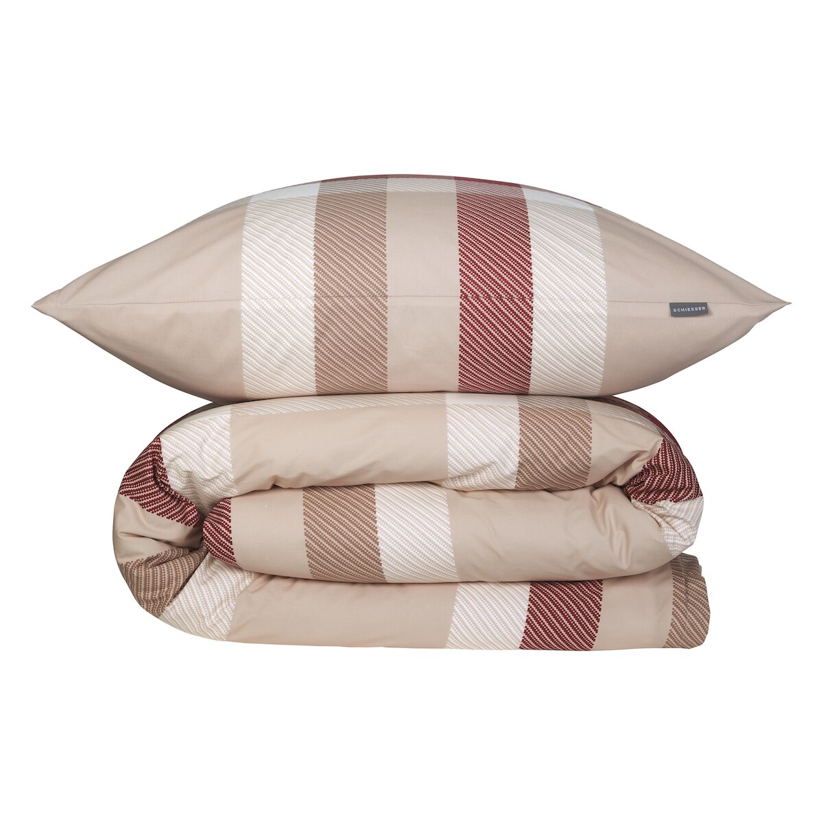 Schiesser Bettwäscheset Kris - Renforcé - 2-teilig - 155 x 220 cm - Beige-Rot Image