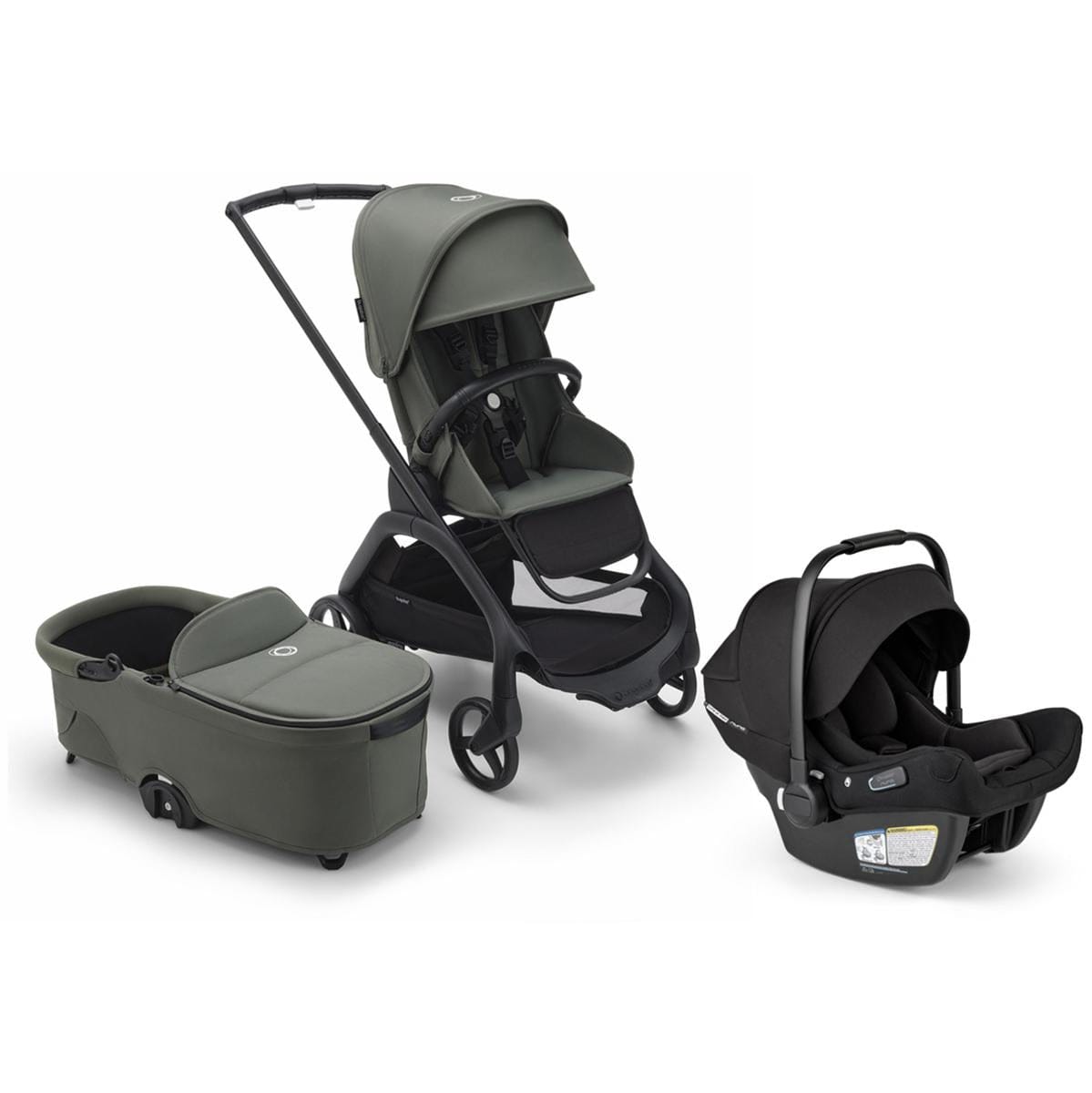 Bugaboo Dragonfly Stroller + Bassinet + Turtle Air Shield Travel System Bundle - Black / Forest Gree
