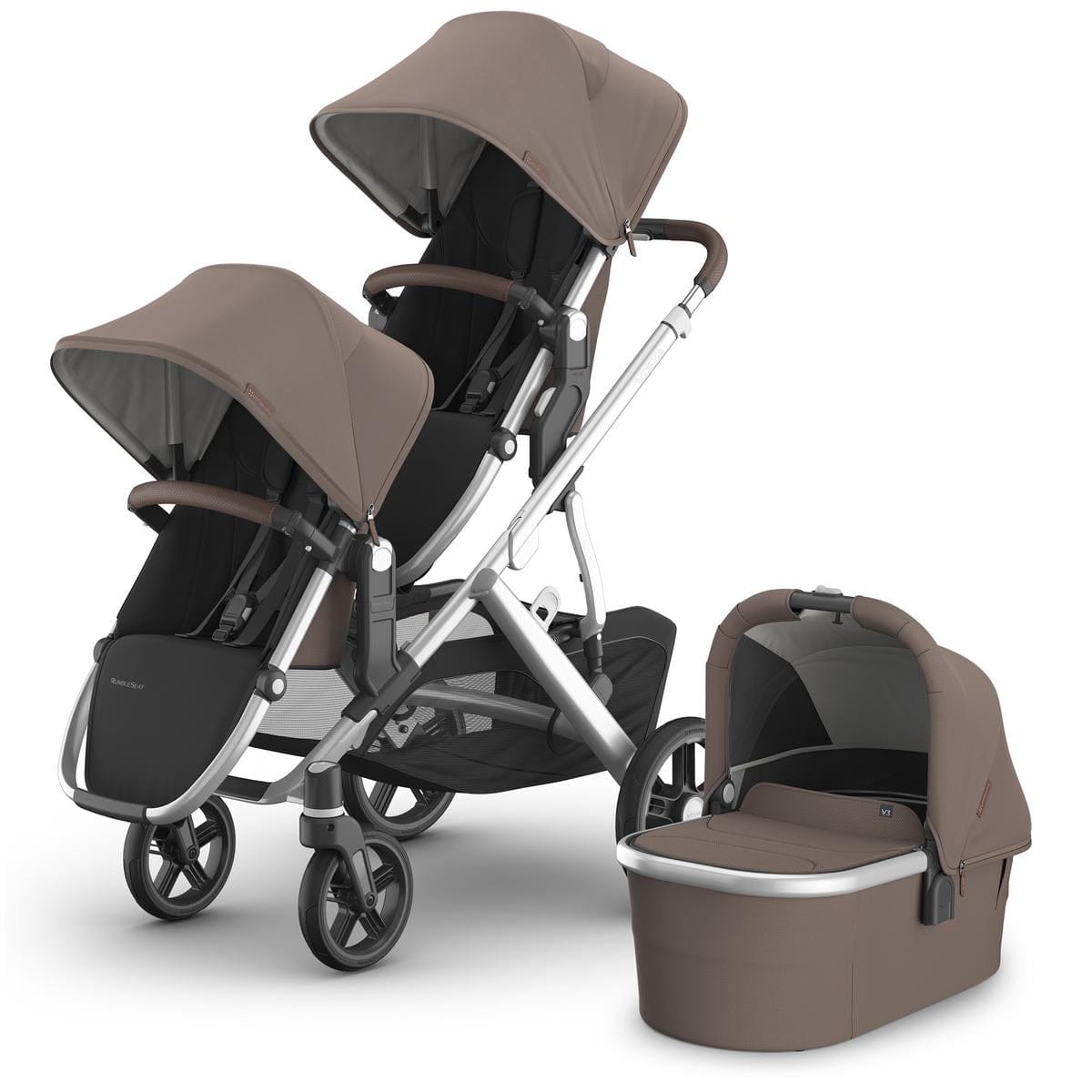 UPPAbaby Vista V3 Double Stroller with RumbleSeat V3 + Bassinet Bundle - Theo