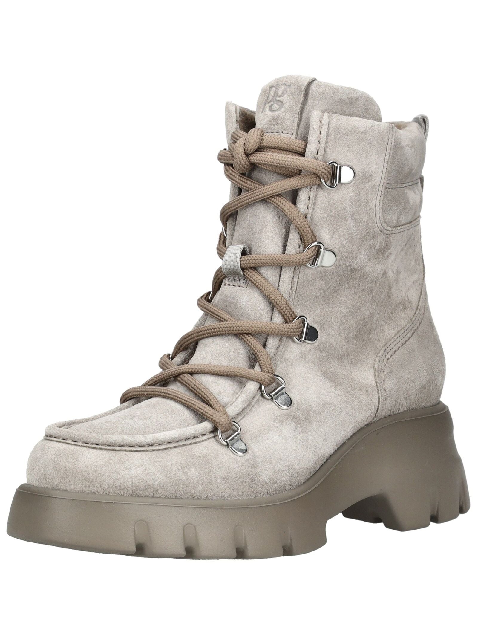 Schnürstiefelette PAUL GREEN "Paul Green Stiefelette Veloursleder", Damen, Gr. 38, grau, Veloursleder, Schuhe Schnürstiefelette