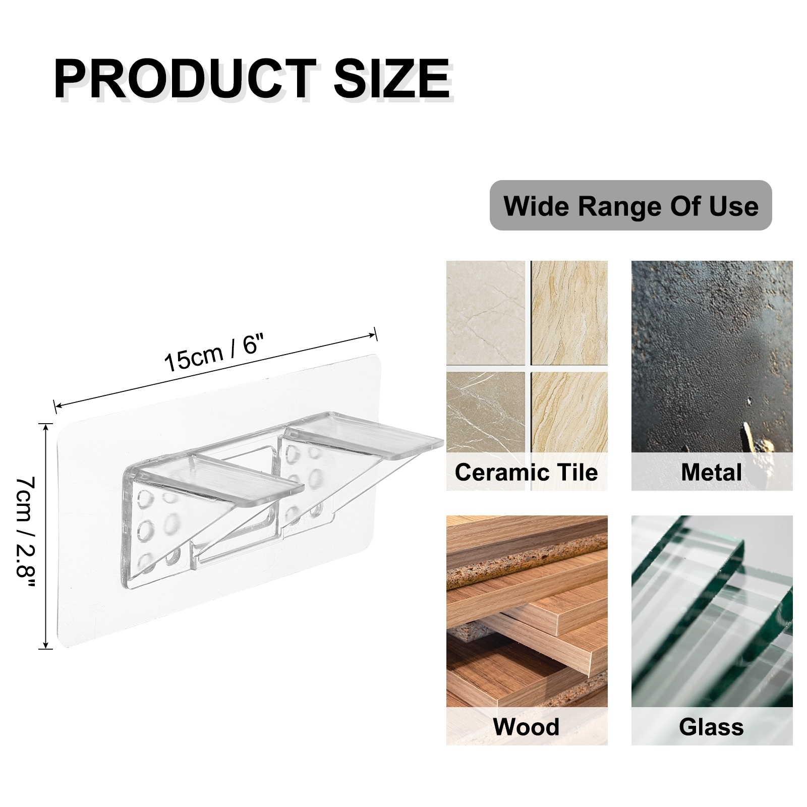 Shelf Support Peg, Double Row Large Self Adhesive Bracket with Screw Hole - Clear