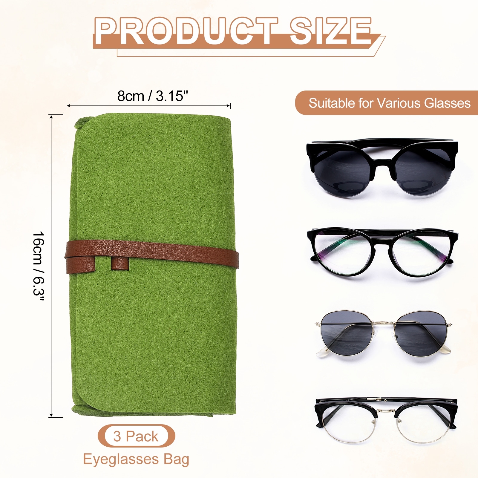 Portable Felt Glasses Case, Soft Slip-in Pouch Case, Leather Cord Eyeglasses Bag Sunglasses Storage Pouch for Men - 6.3 inch