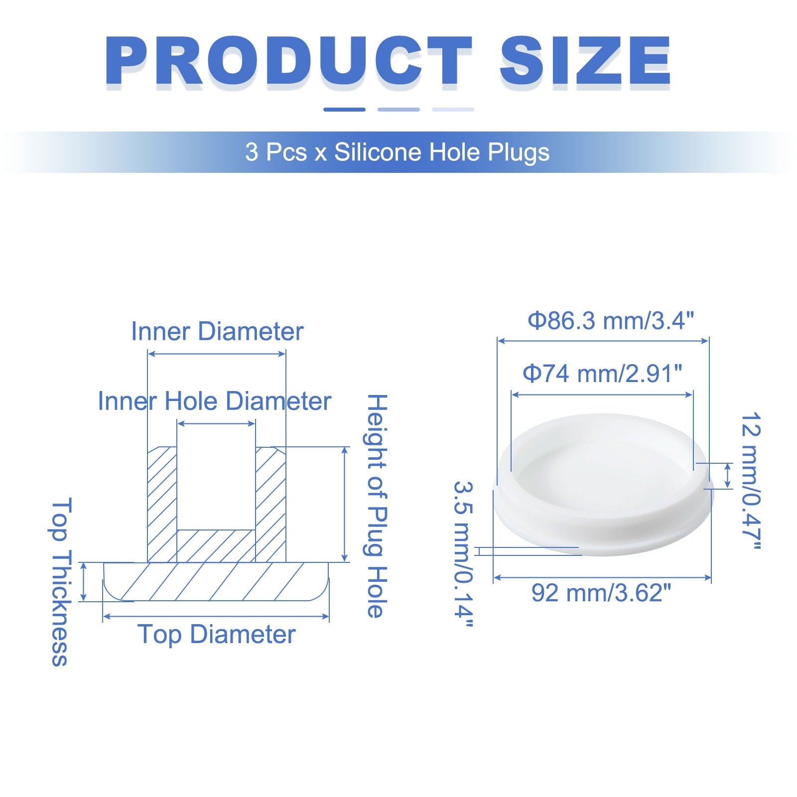 t Shaped Silicone Stopper, Rubber Plugs - White