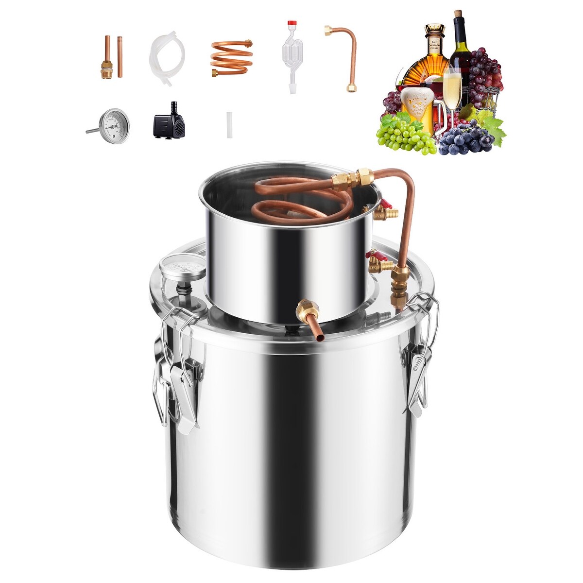 UIMOSO Alcohol Still, Stainless Steel Water Alcohol Distiller with Copper Coil, Home Brewing Refining Fermentation Kit